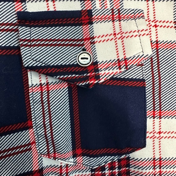 Woman's M Red/White/Blue Plaid 3/4 Sleeve Button Up Shirt - Market & Spruce - Picture 5 of 7